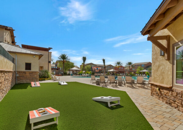 outdoor lounge in tucson student cottages